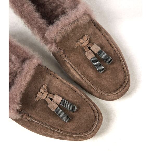 Brunello Cucinelli Monili-embellished Shearling Loafers Dark Brown 37 - Picture 4 of 5